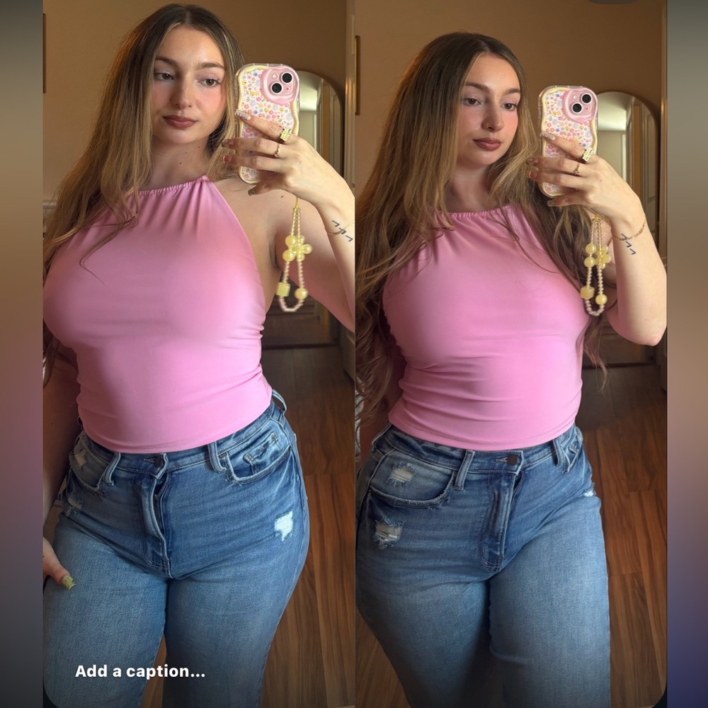 Halter Neck Pink Tank Top for Women